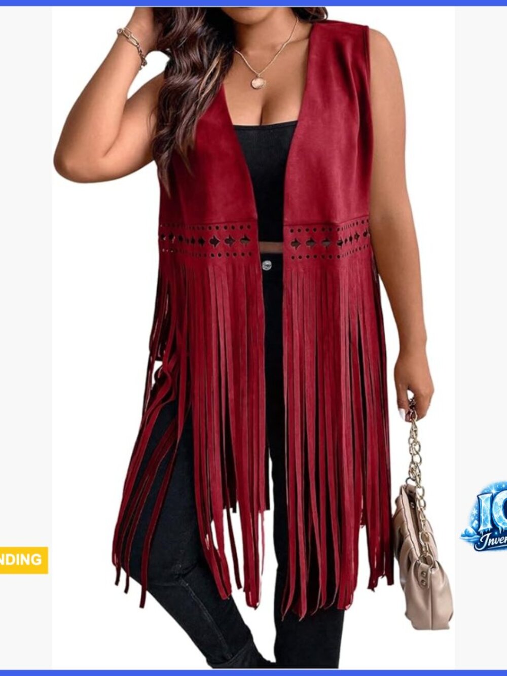 Plus Size Western Fringe Vest with Tassel Hem Sleeveless Jacket